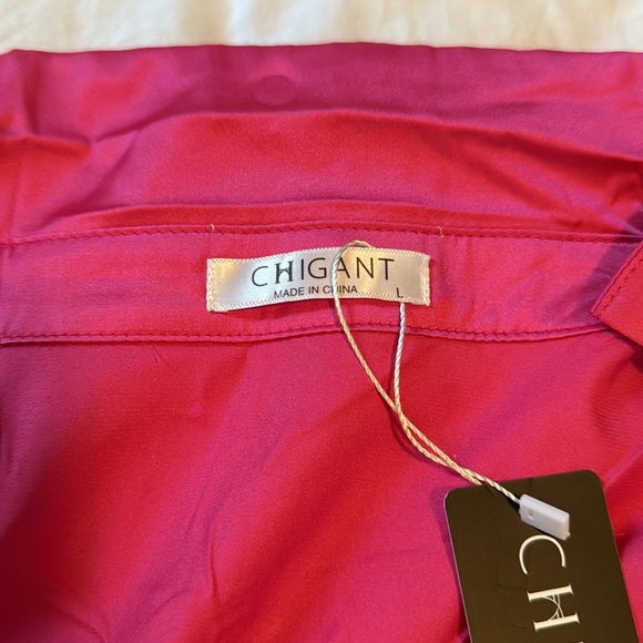 Chigant Women's Blouse Satin Silk Shirts Button Down Shirts Casual Loose - Picture 3 of 5